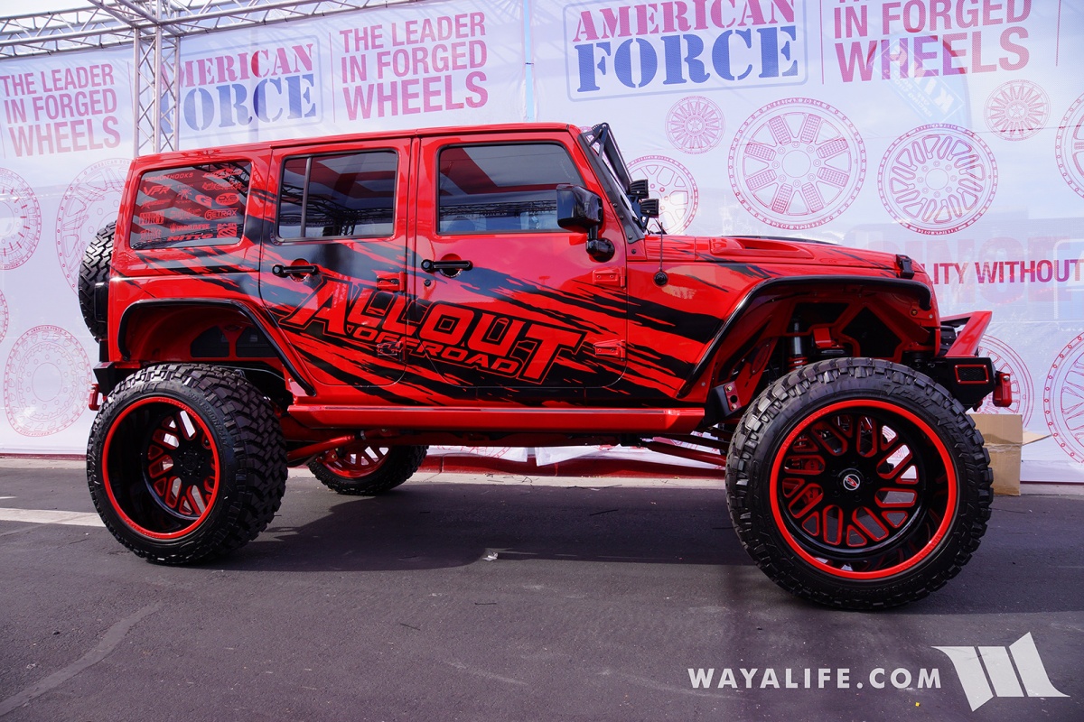 2017 SEMA American Force Wheels / AllOut OffRoad Red Jeep JK Wrangler  Unlimited | WAYALIFE Jeep Forum